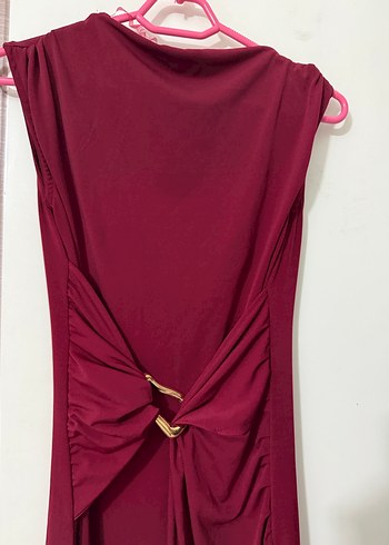 Bordo Drapeli Uzun Kadın Elbise - Görsel 2