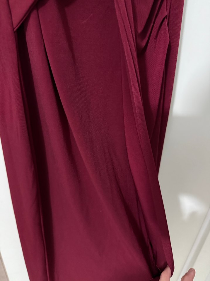 Bordo Drapeli Uzun Kadın Elbise - Görsel 5