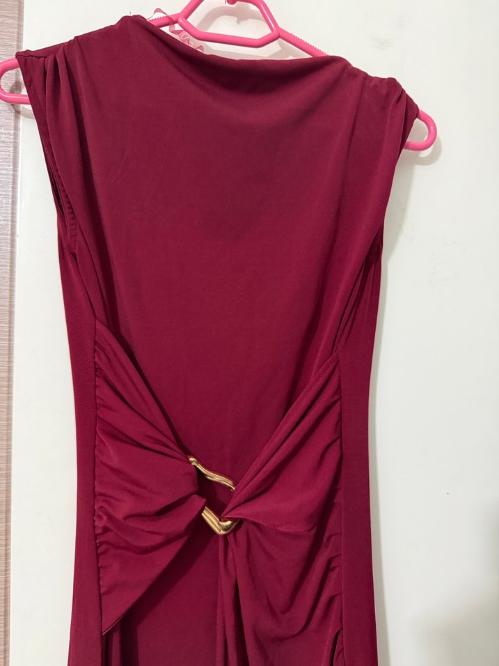 Bordo Drapeli Uzun Kadın Elbise - Görsel 2