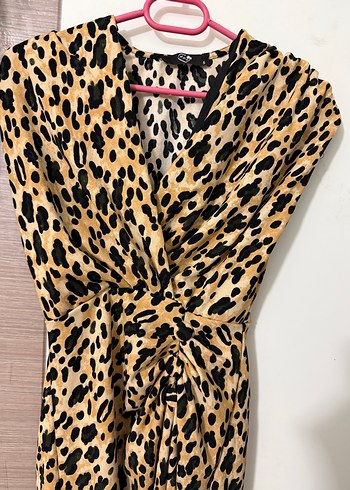 Leopar Desenli Kahverengi Uzun Elbise - Görsel 2