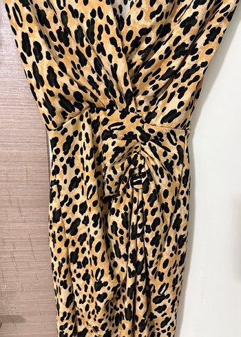 Leopar Desenli Kahverengi Uzun Elbise - Görsel 5