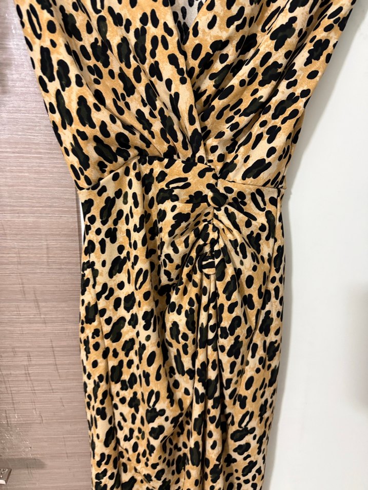 Leopar Desenli Kahverengi Uzun Elbise - Görsel 5