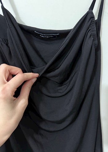 Siyah Drapeli Uzun Kadın Elbise - Görsel 3