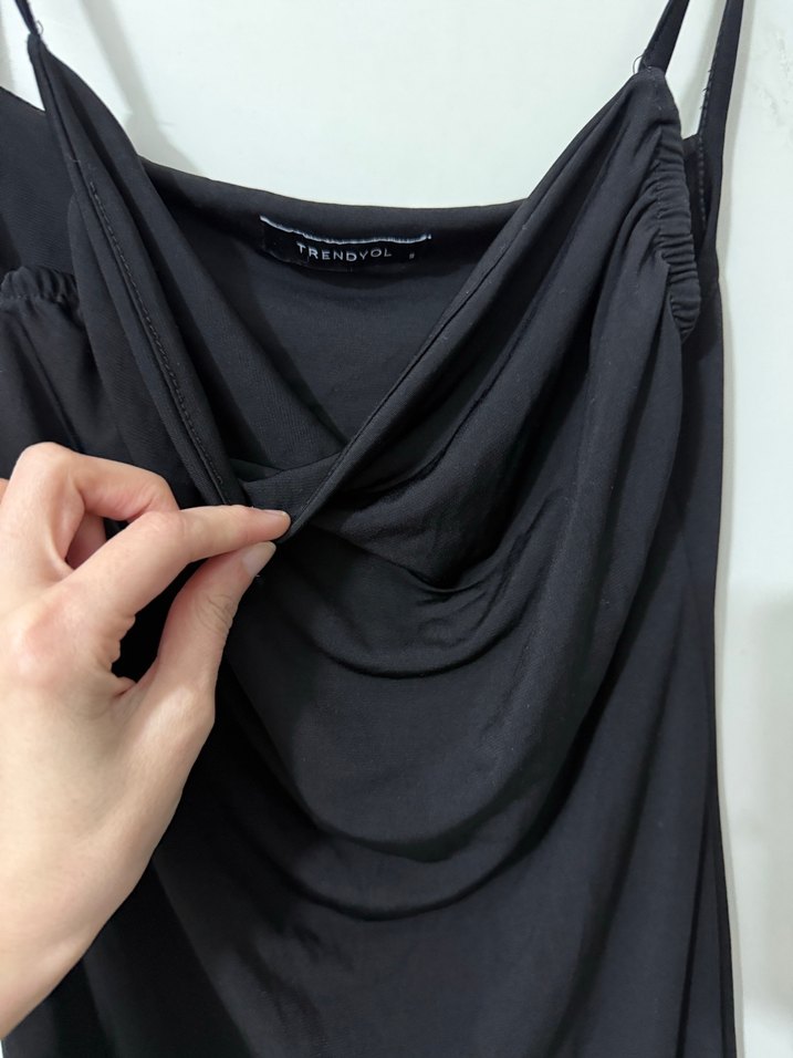 Siyah Drapeli Uzun Kadın Elbise - Görsel 3