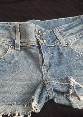 Düğmeli Mini Mavi Kot Şort