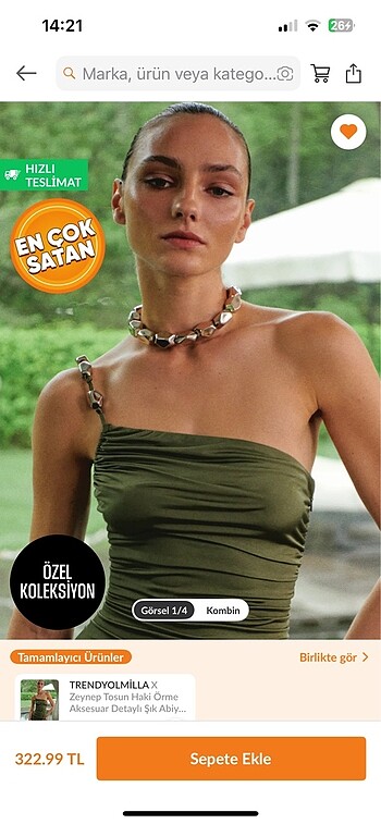 36 Beden Zeynep tosun X Trendyolmilla haki elbise
