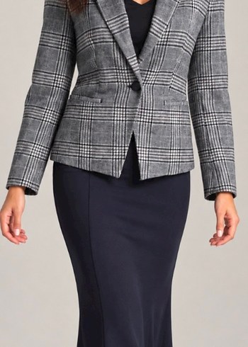 Mango Gri Ekose Klasik Blazer Ceket