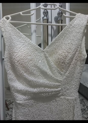 Beyaz Drapeli Uzun Abiye Elbise - Görsel 4