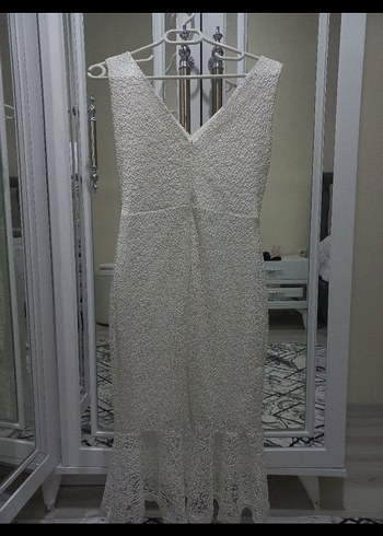 Beyaz Drapeli Uzun Abiye Elbise - Görsel 2