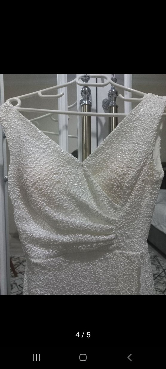 Beyaz Drapeli Uzun Abiye Elbise - Görsel 4