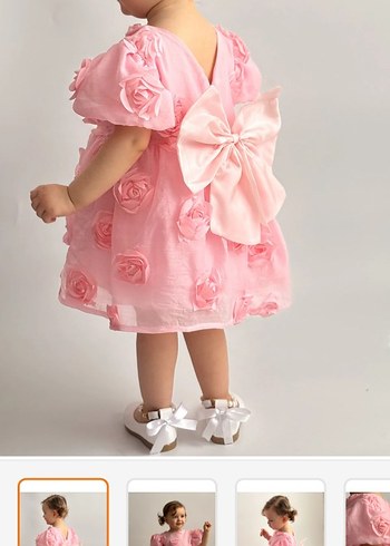 Kız Çocuğu fiyonklu ve gül detaylı  elbise - Görsel 2