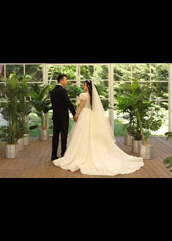 V Yaka Modern Klasik A Kesim Beyaz Gelinlik - Görsel 4