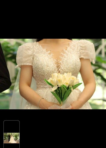 V Yaka Modern Klasik A Kesim Beyaz Gelinlik - Görsel 3