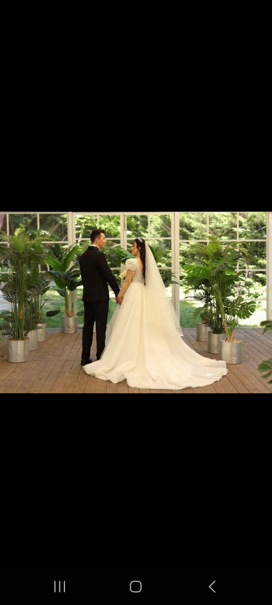 V Yaka Modern Klasik A Kesim Beyaz Gelinlik - Görsel 4