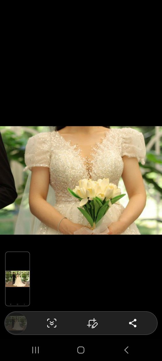 V Yaka Modern Klasik A Kesim Beyaz Gelinlik - Görsel 3