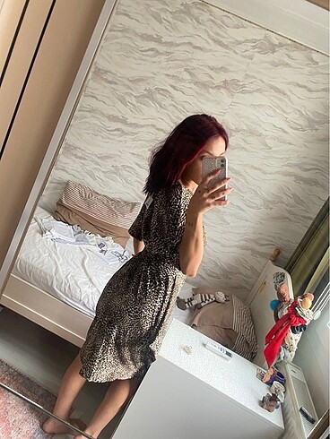 xl Beden çeşitli Renk Leopar Desen Elbise