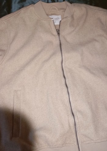 Pull and Bear Bej Kadın Keten Fermuarlı Ceket
