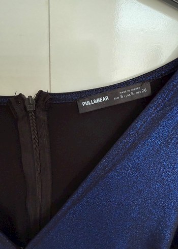 Parlak Lacivert V Yakalı Mini Kokteyl Elbise - Görsel 3