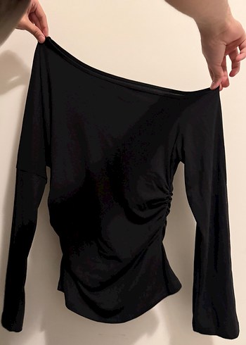 Siyah Uzun Kollu Drapeli Bluz - Görsel 2