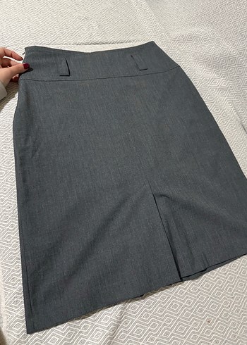 Gri Midi Pilili Kadın Kalem Etek - Görsel 2