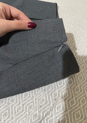 Gri Midi Pilili Kadın Kalem Etek - Görsel 4