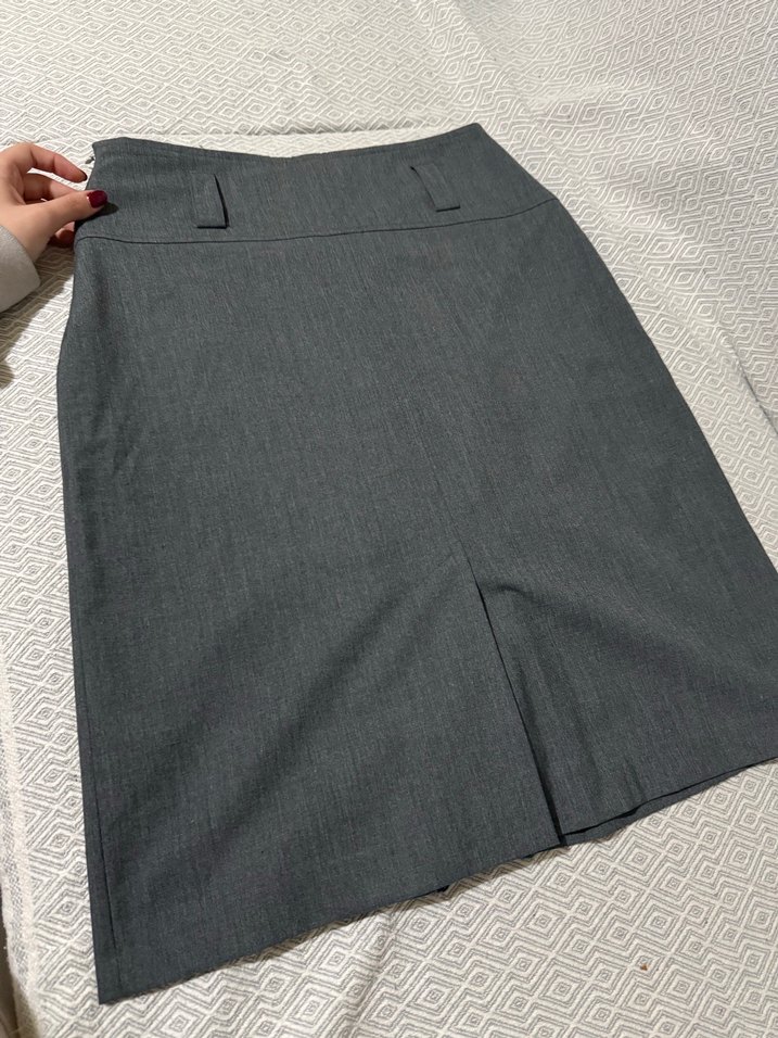 Gri Midi Pilili Kadın Kalem Etek - Görsel 2