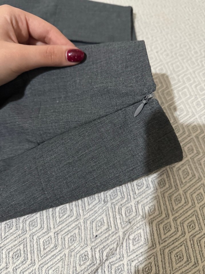 Gri Midi Pilili Kadın Kalem Etek - Görsel 4