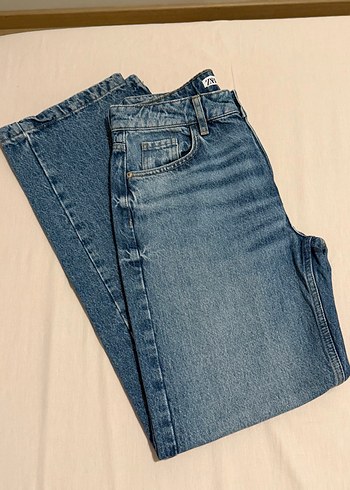 Kadın Mavi Midi Boy Bol Kesim Kot Pantolon - Görsel 2