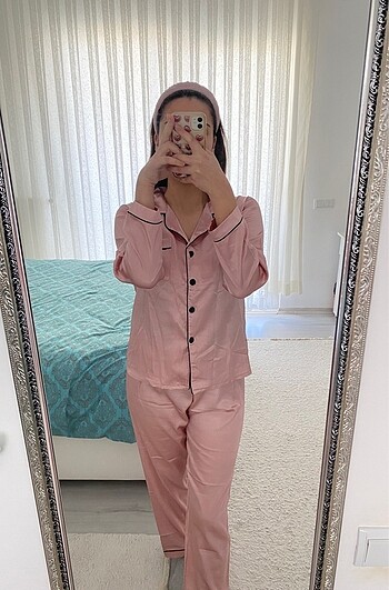 Beden pembe Renk Pembe saten pijama takımı