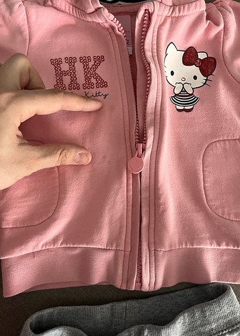 Pembe Kapüşonlu Nakışlı Bebek Kız Takımı - Görsel 4