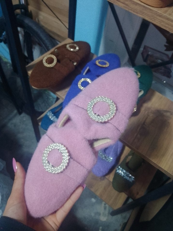 Renkli Keçe Kadın Terlikler Tokalı - Görsel 4