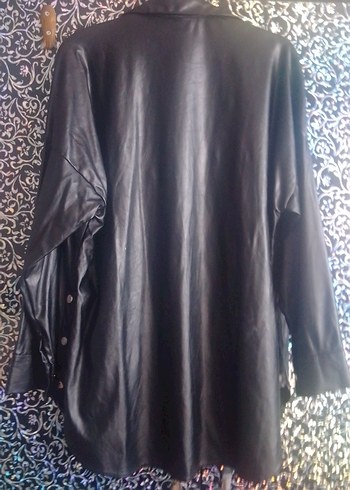 Düğmeli Siyah Uzun Deri Kadın Ceket - Görsel 3