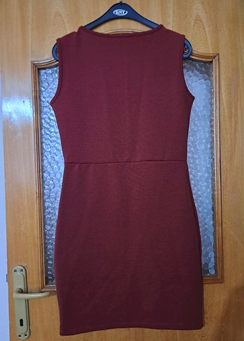 Bordo Kolsuz Midi Triko Elbise - Görsel 2