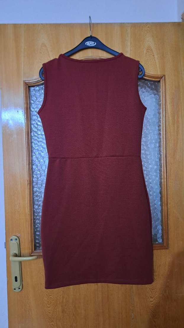 Bordo Kolsuz Midi Triko Elbise - Görsel 2