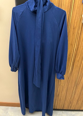 Uzun Kollu Mavi Salaş Uzun Elbise - Görsel 2