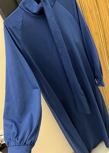 Uzun Kollu Mavi Salaş Uzun Elbise - Görsel 3