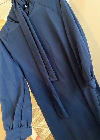 Uzun Kollu Mavi Salaş Uzun Elbise - Görsel 4