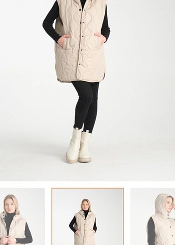 Wise Bej Kapitone Oversize Kadın Yelek - Görsel 2