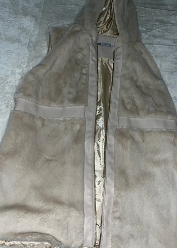 Kürklü Bej Kadın Uzun Yelek - Görsel 2