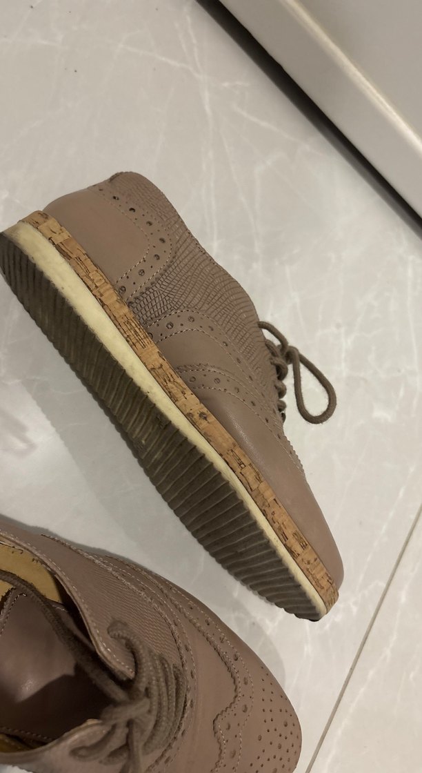 Bej Kadın Dolgu Topuklu Bağcıklı Klasik Ayakkabı - Görsel 2