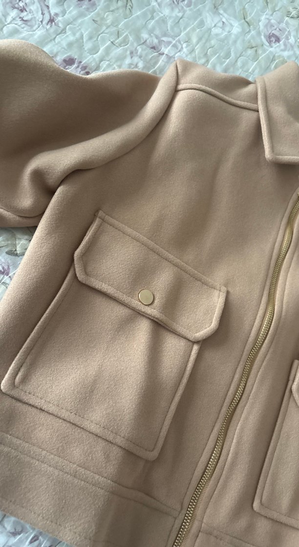 Bej Fermuarlı Kısa Kadın Ceket - Görsel 3
