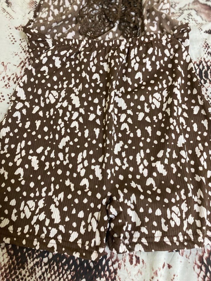 Bej Dantel Detaylı Bohem Kadın mini tulum - Görsel 2