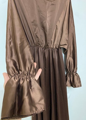 Kahverengi Uzun Kollu Salaş Kadın Elbise - Görsel 2