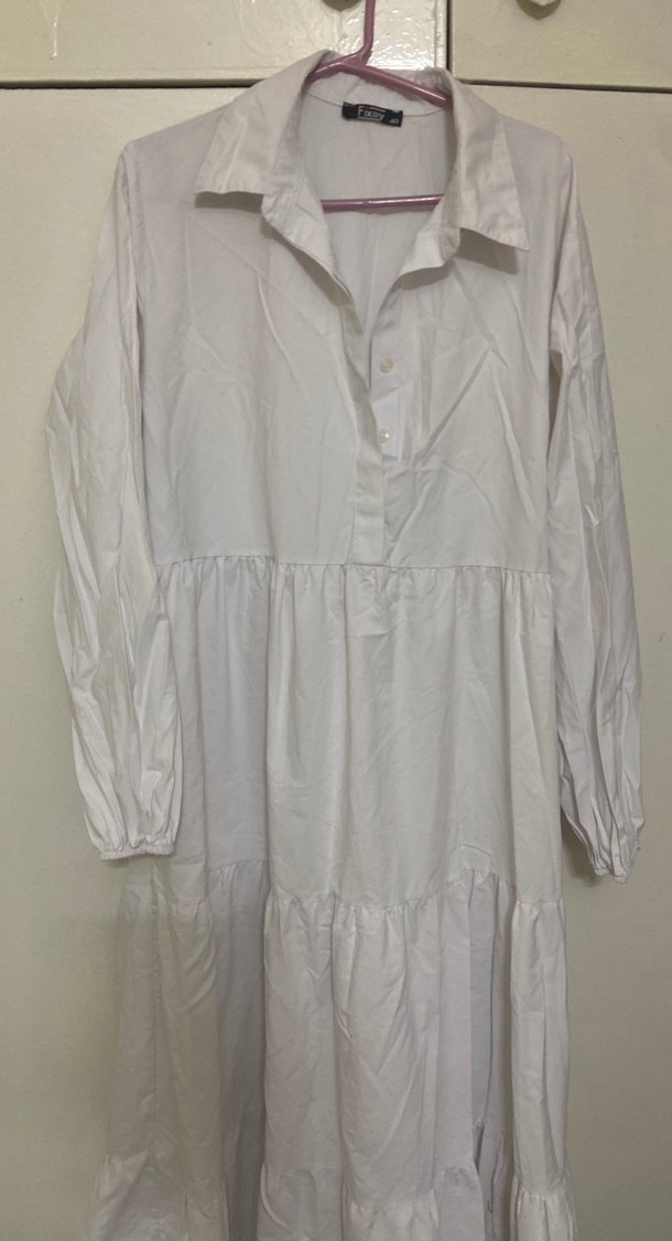 Kadın Beyaz Uzun Keten Elbise - Görsel 4