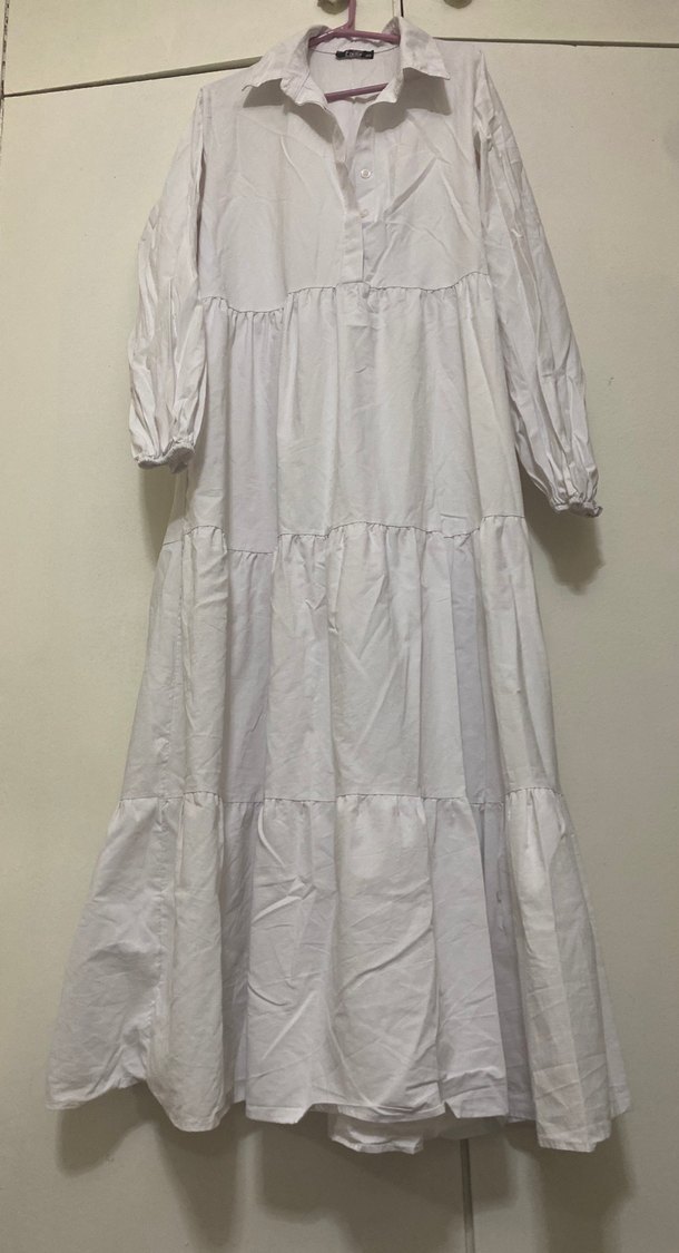 Kadın Beyaz Uzun Keten Elbise - Görsel 2