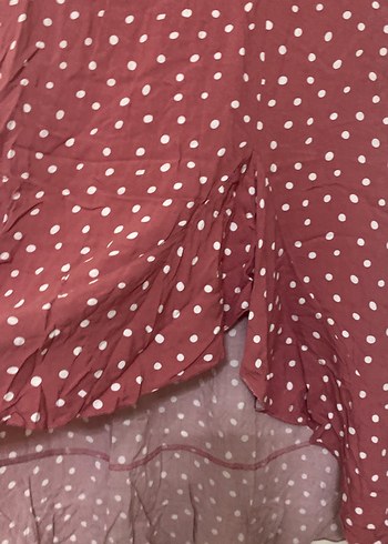 Bordo Puantiyeli Uzun Volanlı Midi Etek - Görsel 2