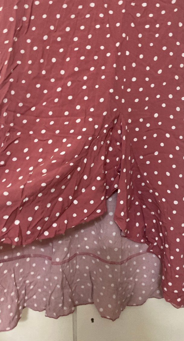 Bordo Puantiyeli Uzun Volanlı Midi Etek - Görsel 2