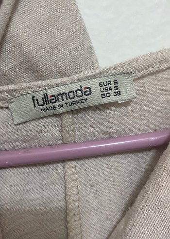 Bej Keten V Yaka Kısa Kollu Kadın Gömlek takım - Görsel 4