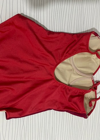 Kırmızı Pilili İnce Askılı Kadın Mayo - Görsel 3