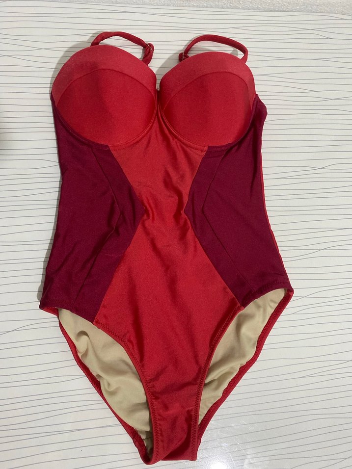 Kırmızı Pilili İnce Askılı Kadın Mayo - Görsel 2